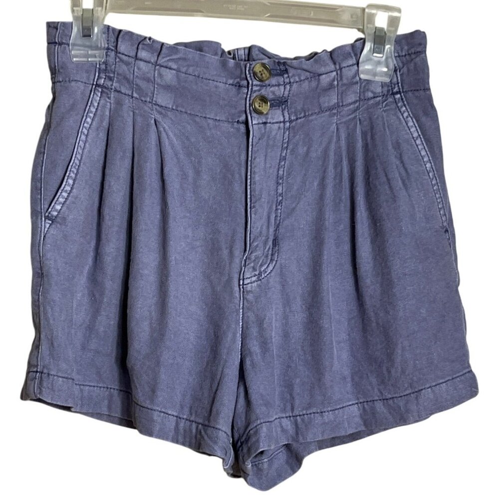 American Eagle Shorts Linen Blend Blue Paper Bag Casual Lounge Comfy Womens 4